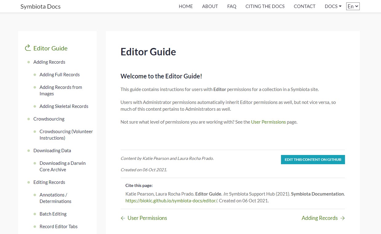 Symbiota Docs Page Example Screenshot